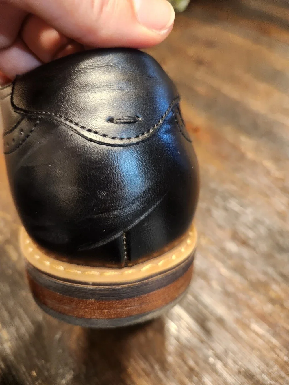 Nunn Bush Black Leather Derby Shoes with Tan Welt